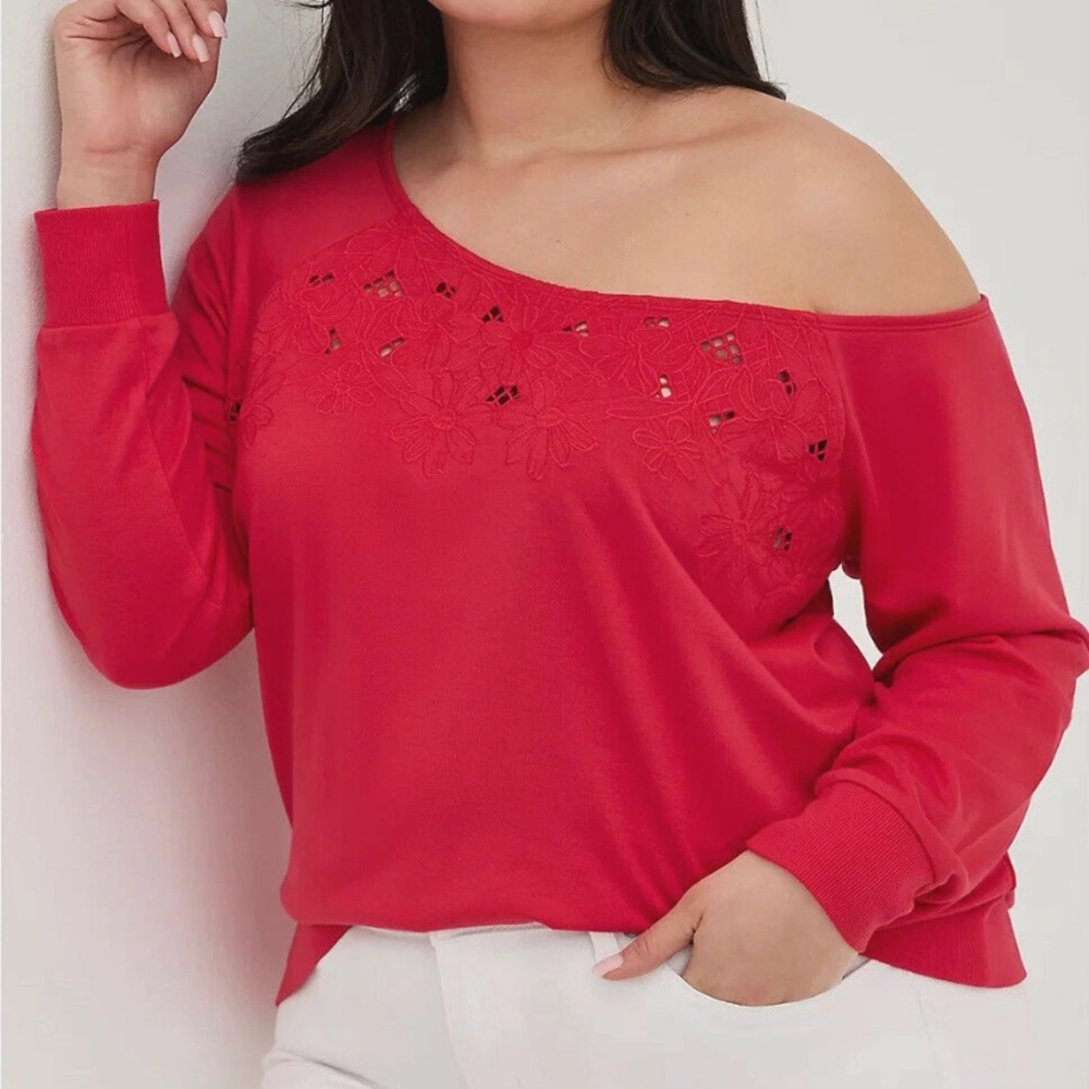 Torrid size 00x 10 M/L Off-Shoulder Embroidered Sweatshirt - French Terry